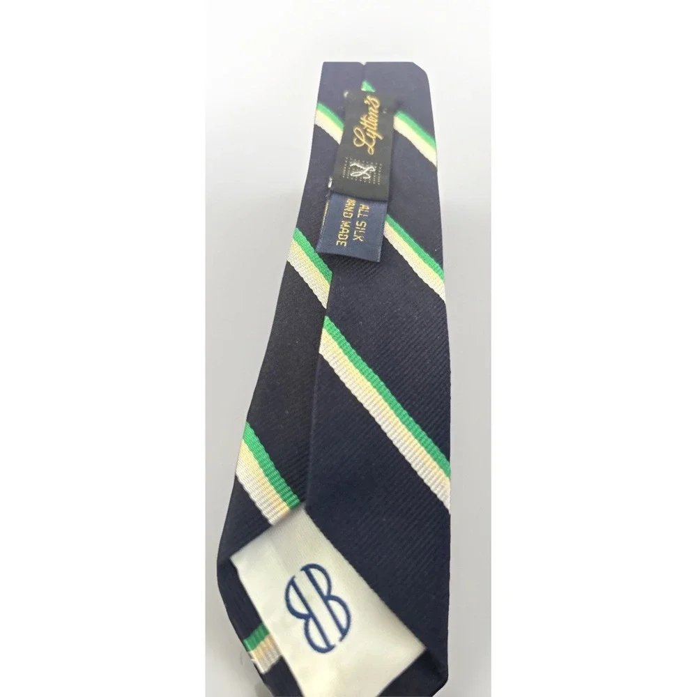 vintage Bill Blass Lyttons Chicago Silk Regimental Tie Navy Green FLAWED AS-IS